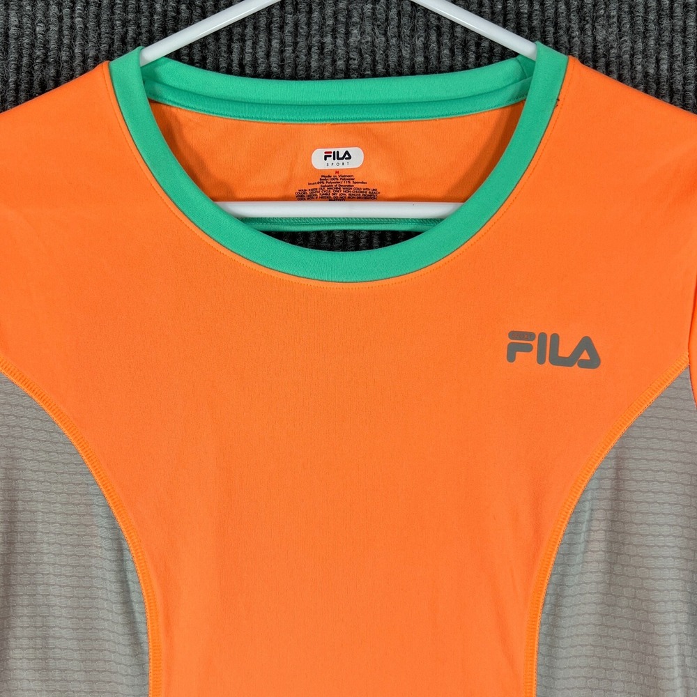 FILA Shirt Womens Medium Orange Shot Sleeve Sport Active Workout Casual Gym